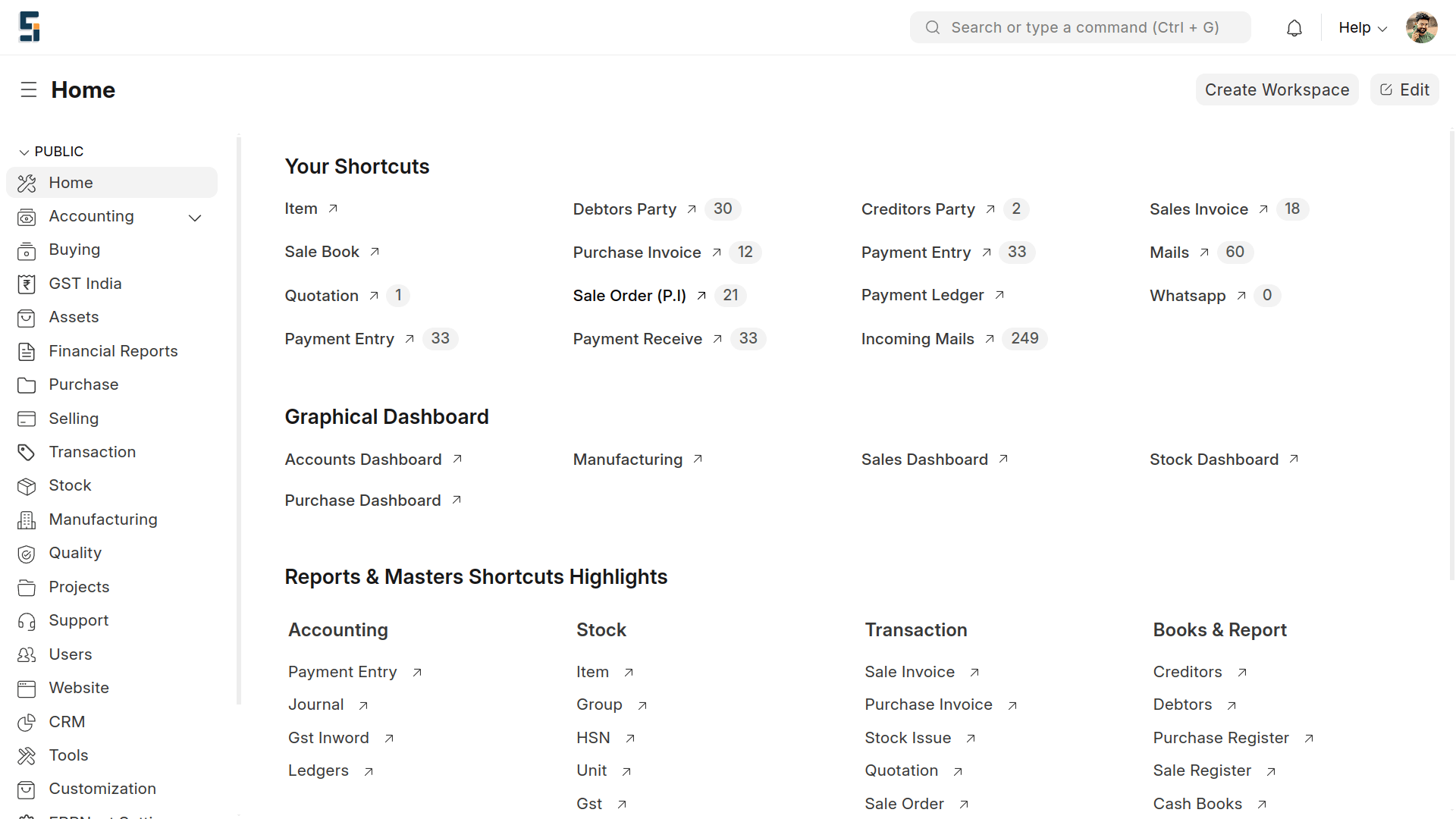 ERPNext Home Page